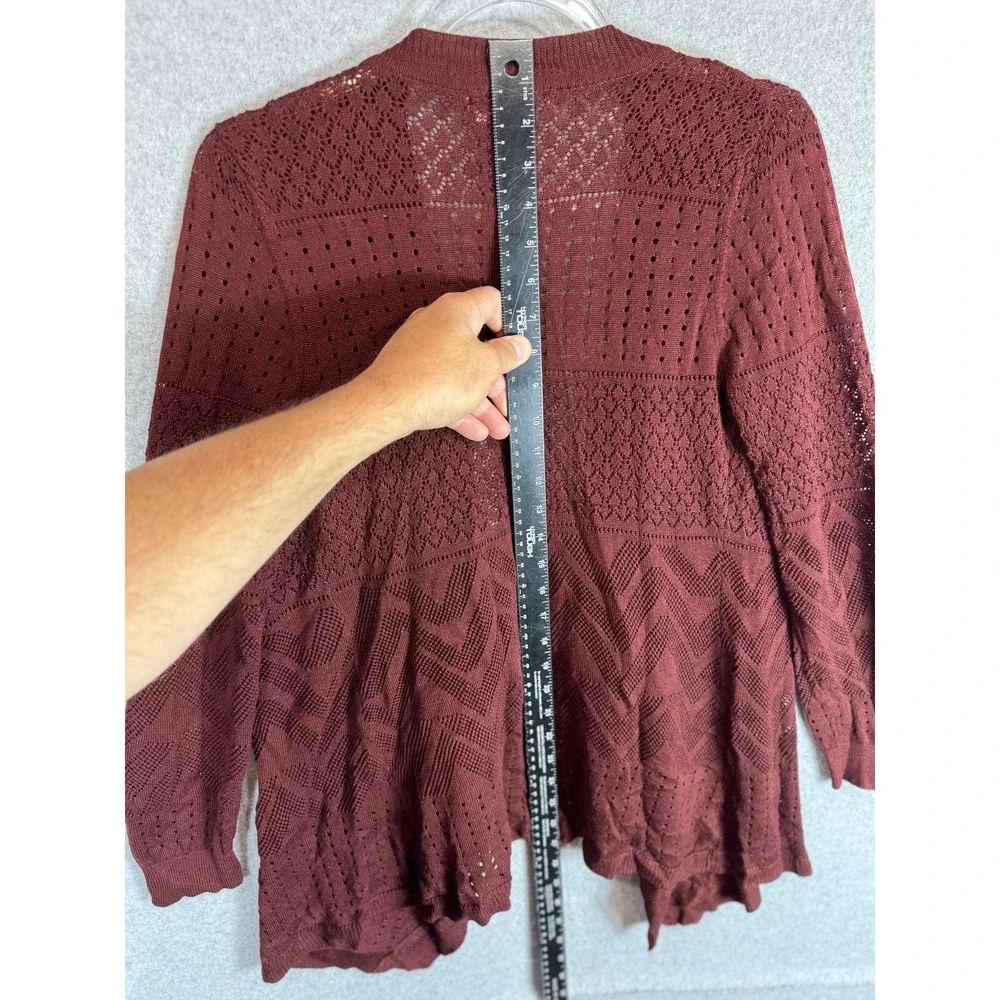 Pink Rose Cardigan Womens Small Open Front Knit Boho Lightweight Sweater